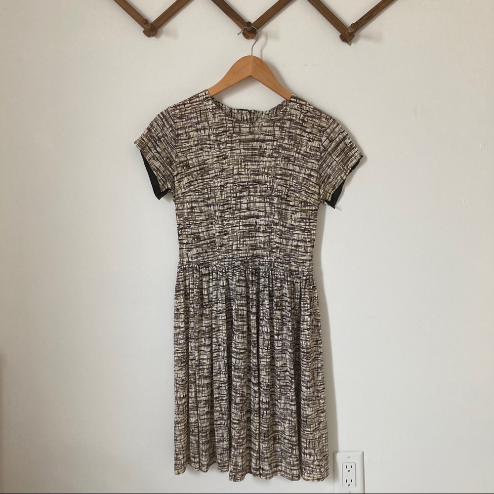 Vintage Cross Hatch Mid Century Print Dress